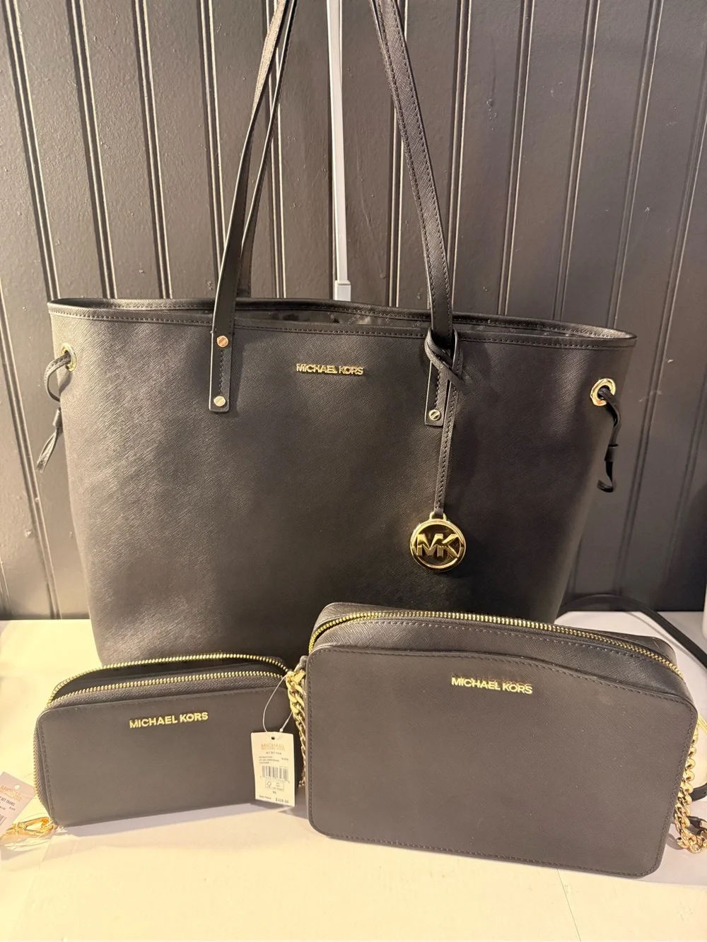 Michael Kors Black Saffiano Leather Tote with Crossbody purse and wallet